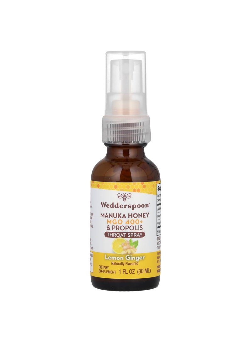 Manuka Honey & Propolis Throat Spray, Lemon Ginger, MGO 400+, 1 fl oz (30 ml)